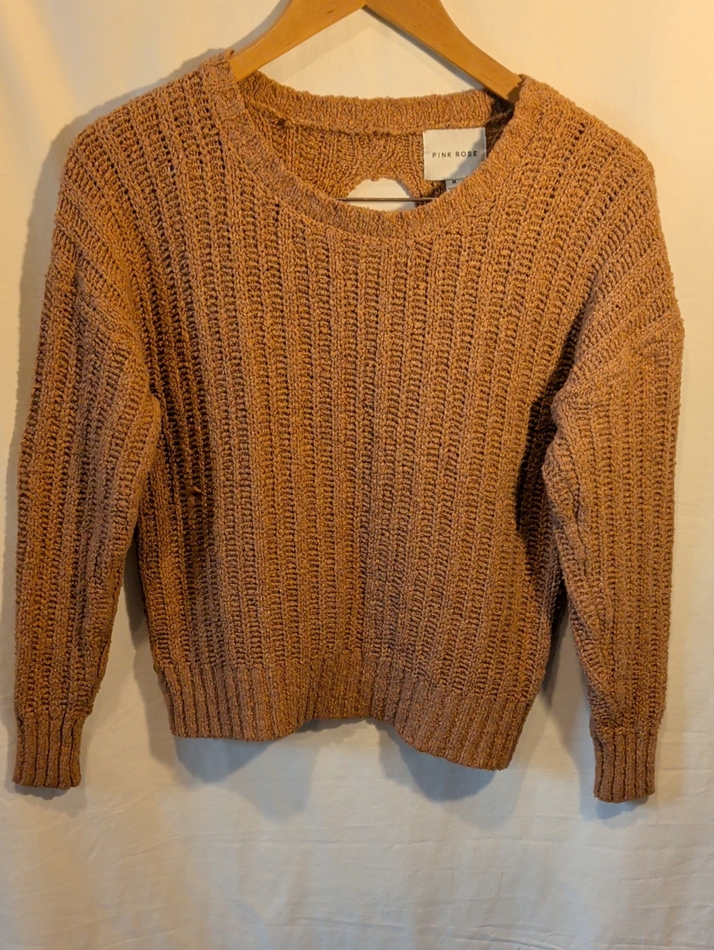 Pink Rose Women's Scoop Neck Chunky Knit Sweater in Camel Brown